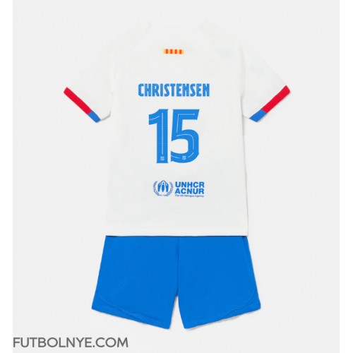 Camiseta Barcelona Andreas Christensen #15 Visitante Equipación para niños 2023-24 manga corta (+ pantalones cortos)